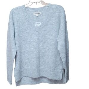 Lucky Brand Women V-neck Sweater Gray SoftCozy Wool Blend Preppy High Low Hem XS